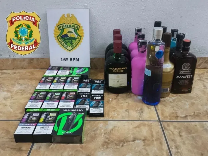 PM e PF apreendem bebidas e cigarros eletrônicos durante operação em Guarapuava