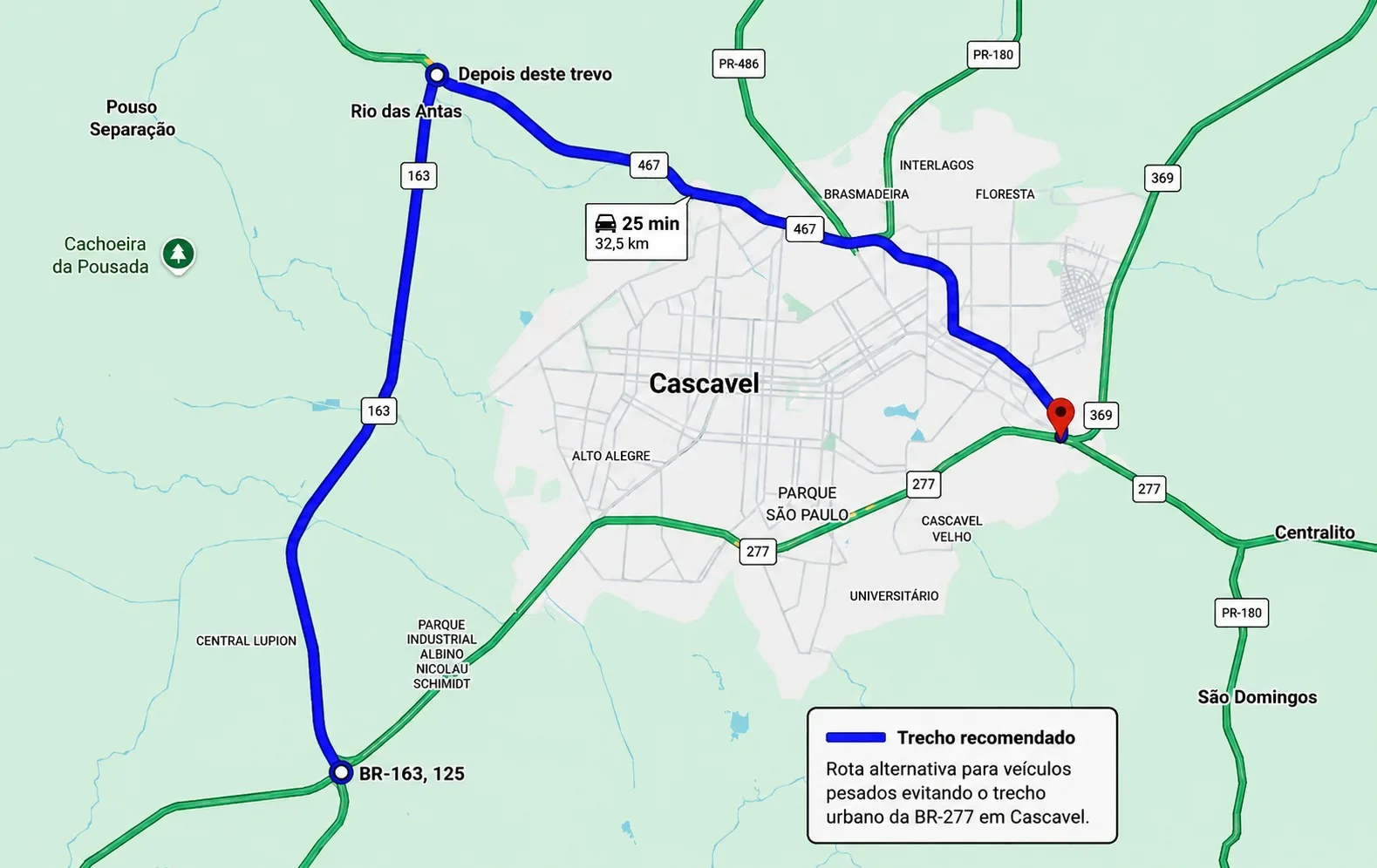 PRF orienta caminhoneiros a evitarem trecho urbano da BR-277 durante obras em Cascavel