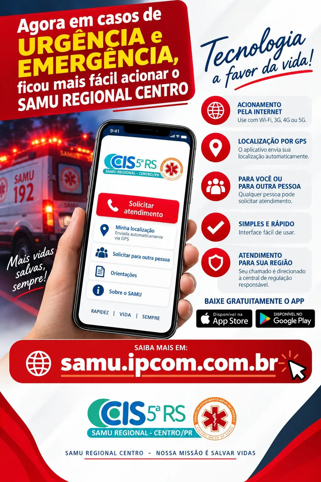 Aplicativo do SAMU Regional Centro surge como alternativa rápida e precisa ao telefone 192