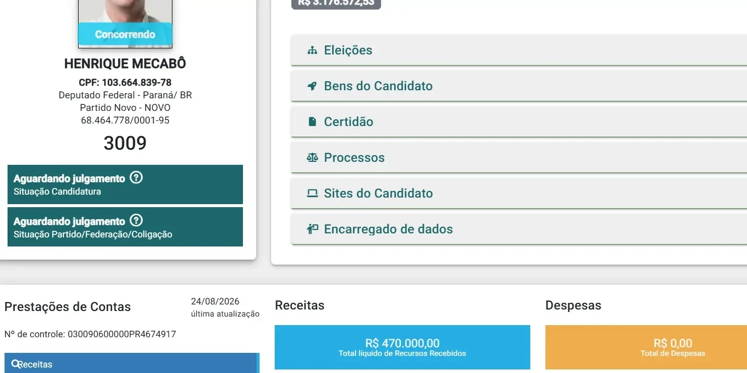 Henrique Mecabô recebe R$ 470 mil do NOVO para campanha a deputado federal